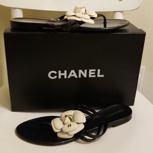 Chanel magnolia flower thong sandals